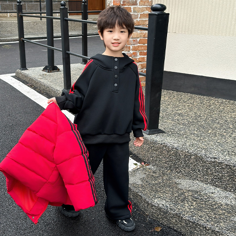 블랙 후드티 투피스 슈트