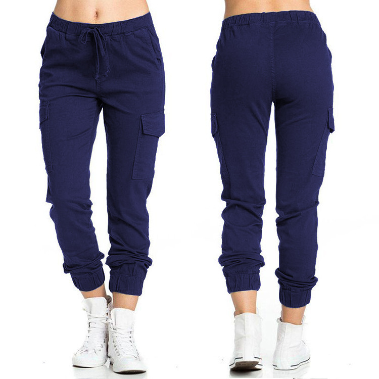 2024 europeo y americano transfronterizo AliExpress Amazon Pantalones de mujer casual cintura elástica cuerda delgada bolsillo lateral Pantalones de mujer