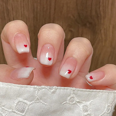 Gentle and Sweet Style Wearing Nail Sticker Pink Gradient Heart Short Removable False Nail Sheet Wholesale