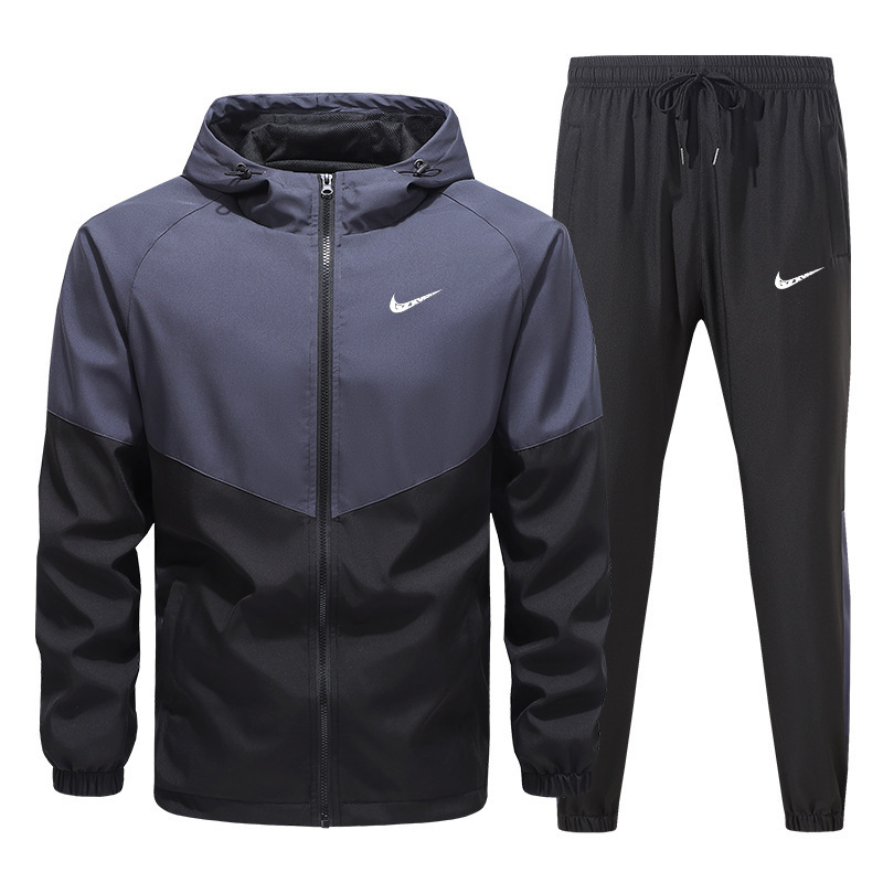 Cross-Border 2025 New Spring and Autumn Men's Sports and Leisure Suits Spliced ​​Color Hooded Jacket Sports and Leisure Suits