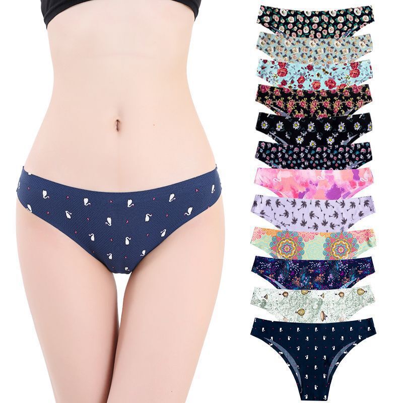 Amazon Foreign Trade Tempting One-Piece Breathable Printed Seamless Sexy Women's Thong Bikini Panties Sexy
