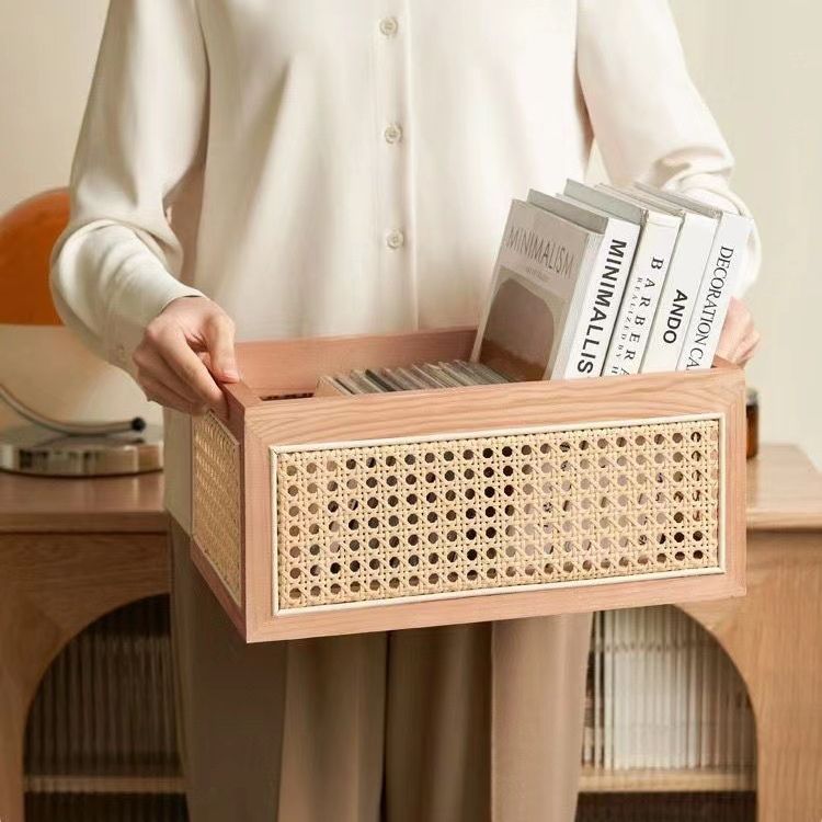 新商品の実木藤編大容量収納ケースネット紅日式家庭用ベッドのデスクトップ化粧品アクセサリー収納ケース|undefined