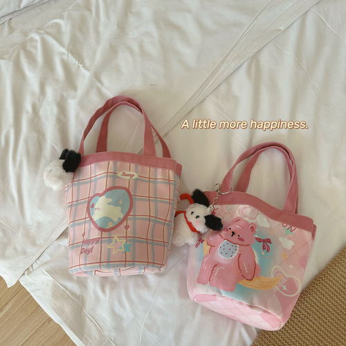 Original Bucket Bag  Cartoon Large Capacity Ins Versatile Mummy Portable Work Girl Heart Lunch Box Cylinder Bag
