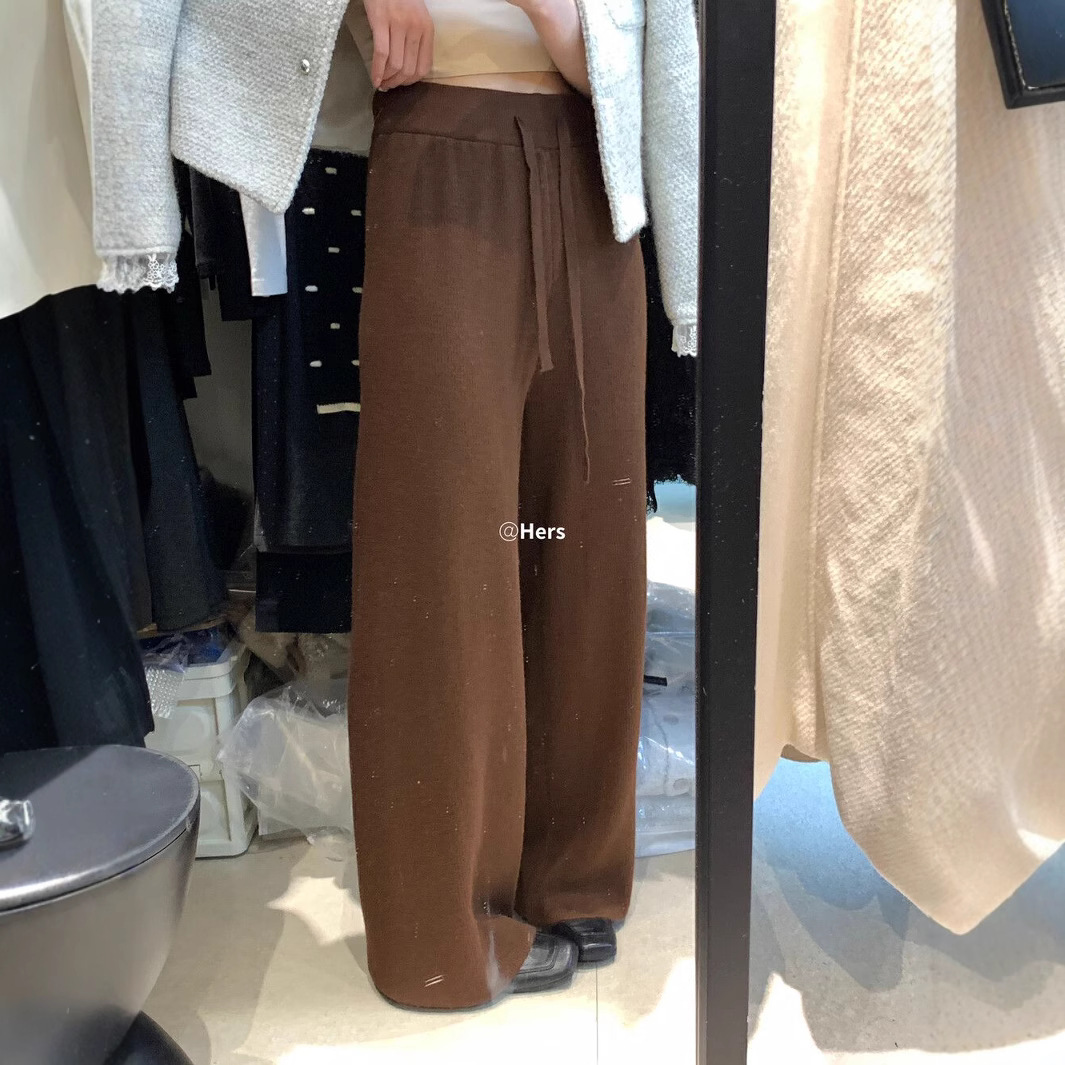 그녀의 한 숟가락의 달콤한 신들이 간단한 재단에 눈을 감고 바지 올매치 기모 두꺼운 따뜻한 높은 허리 레이스 업 캐주얼 바지