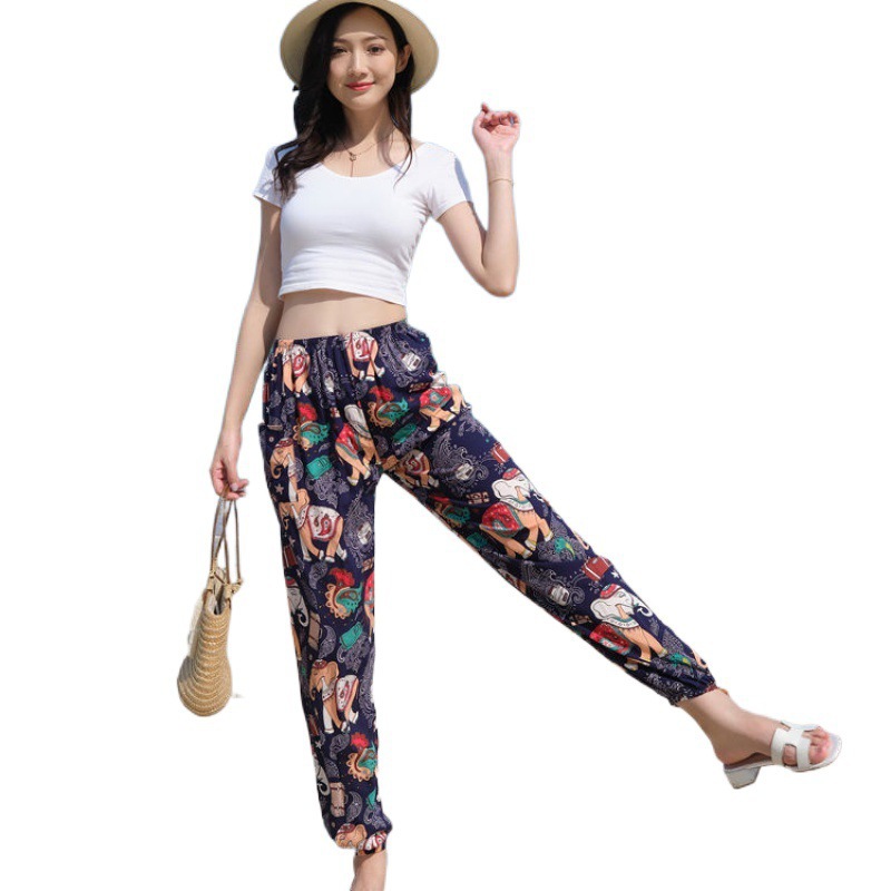 여성용 얇은 코튼 실크 캐주얼 바지 여름 느슨한 플러스 사이즈 코튼 실크 홈 바지 슬림 긴 안티 모기