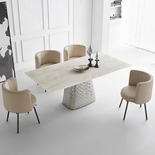 意式轻奢岩板餐桌椅不锈钢亮光创意设计师现代简约长方形家用饭桌