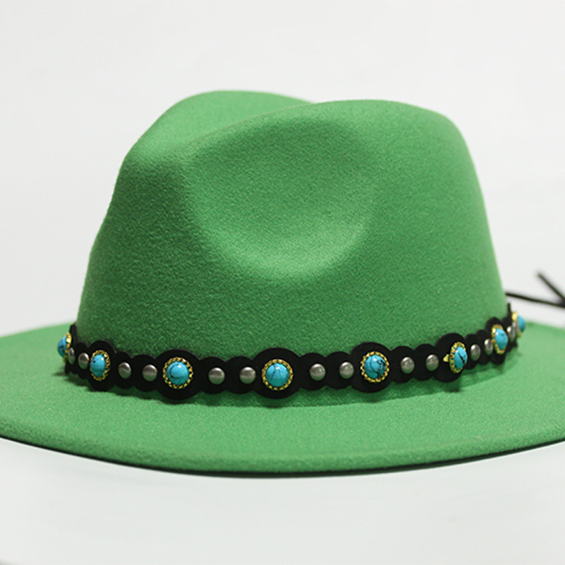 Nuevo sombrero Pu Correa remachada sombrero con sombrero vaquero de piedra elástica sombrero de fieltro cinturón de tejido modelo Pu sombrero con accesorios