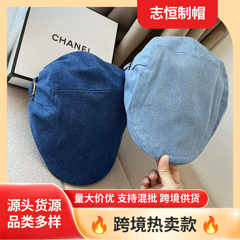 跨境韩版牛仔前进帽春季新款街头风画家帽文艺复古简约鸭舌帽|undefined
