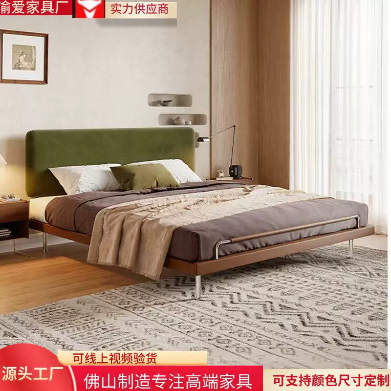 法式复古风布艺实木床1.8米成人主卧双人床欧式1.5米家用猫抓布床