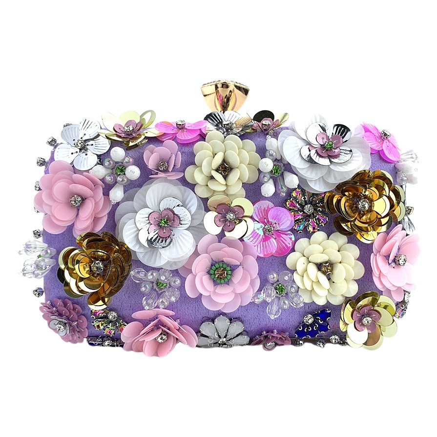 Hengmei Chaozhou factory direct supply fashion evening bag women's handmade flower beaded bag banquet wedding party bag