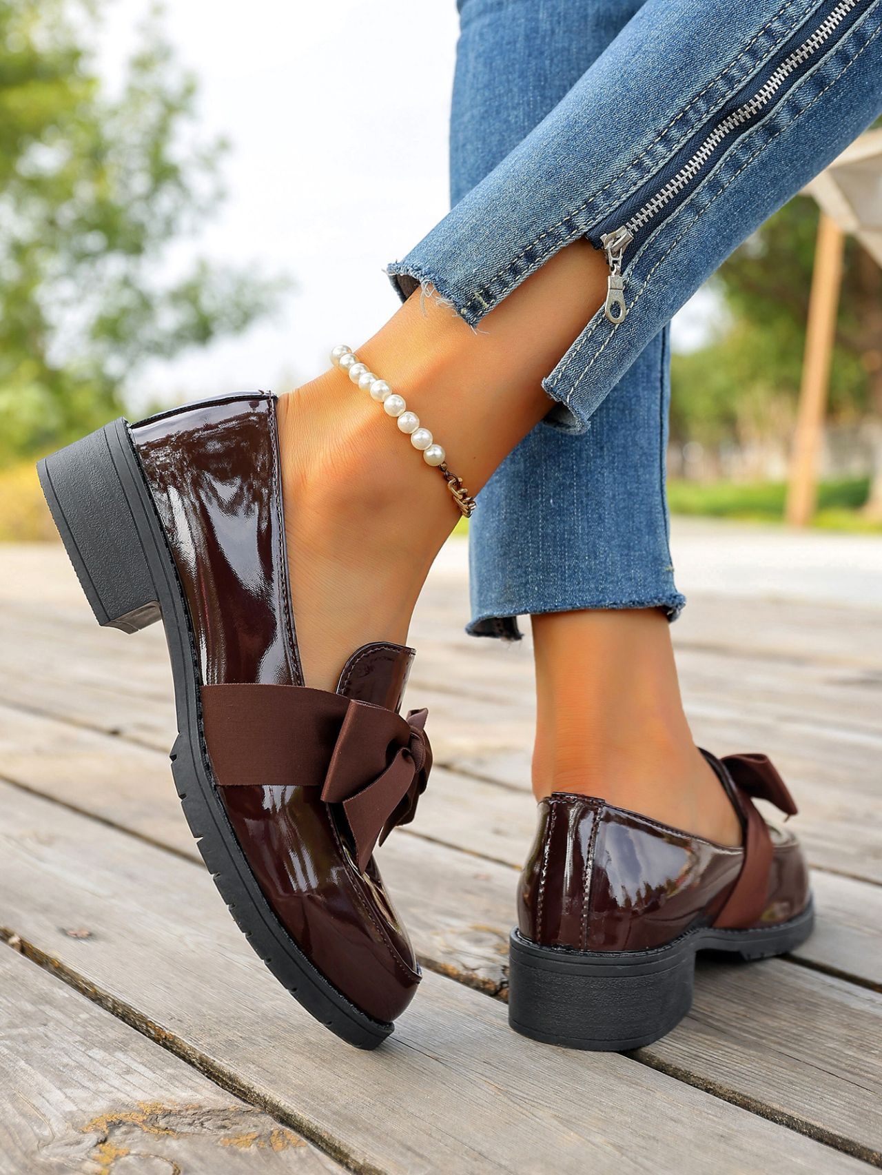 Damen-Retro-Schleifen-Lederschuhe, mittelhoher Absatz, britischer Stil, Frühling_voghion.com
