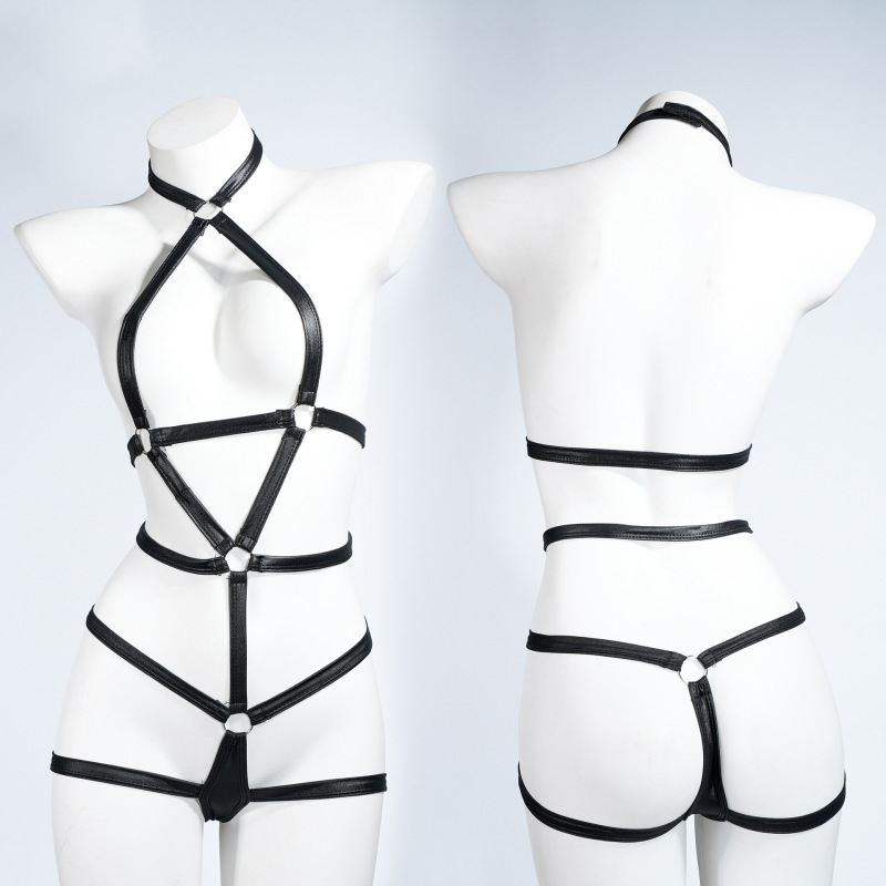 Leather binding suit sexy jumpsuit sexy lingerie home wear girl shake suit three-point welfare pajamas Y0825 Leather binding suit sexy jumpsuit sexy lingerie home wear girl shake suit three-point welfare pajamas Y0825