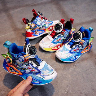 Boys Ultraman Luminous Shoes 2025 Spring and Autumn New Rotating Button Casual Sports Shoes Children's Lightweight Running Shoes