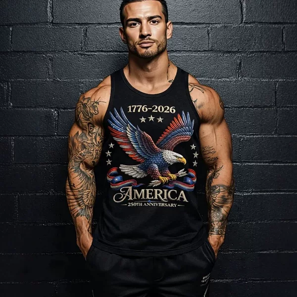 Imitation Cotton 180g American 250Th Anniversary Vest 1776-2026 Eagle Liberty Bell Print Men's Vest