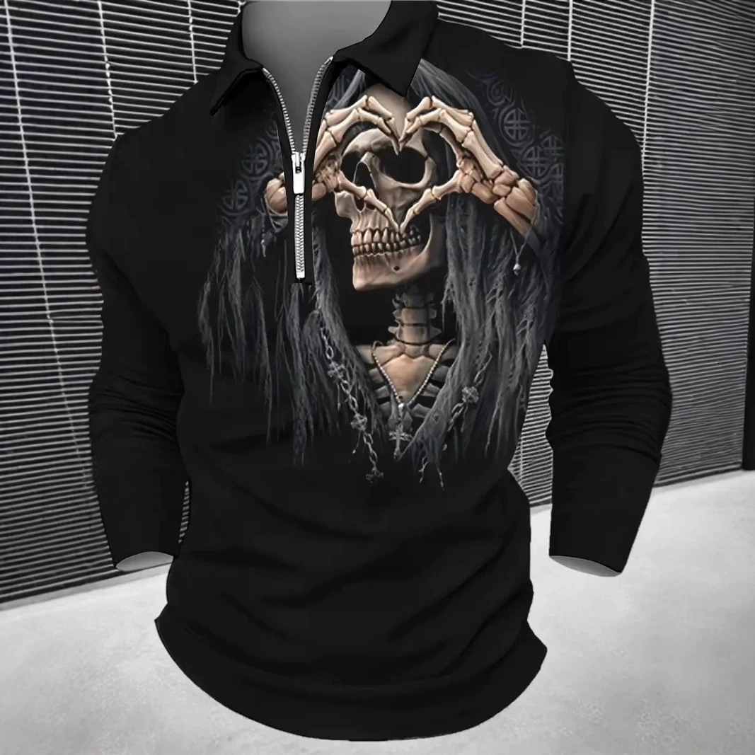 Дышащая модная футболка с длинным рукавом и молнией, поло, 3D, свободный крой