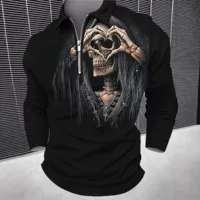 Дышащая модная футболка с длинным рукавом и молнией, поло, 3D, свободный крой