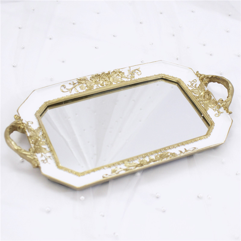 Bandeja de espejo en relieve estilo europeo boda postre Mesa decoración taza pastel tarde té postre plato de fruta buffet image 4