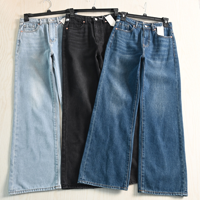 Siqi Women's Autumn High Waist Long Leg Straight-Leg Washed Casual Jeans 3 Colors