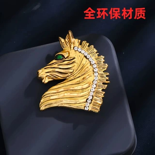 跨境新款马头环保胸针欧美复古生肖动物胸花女士大衣服装配饰别针