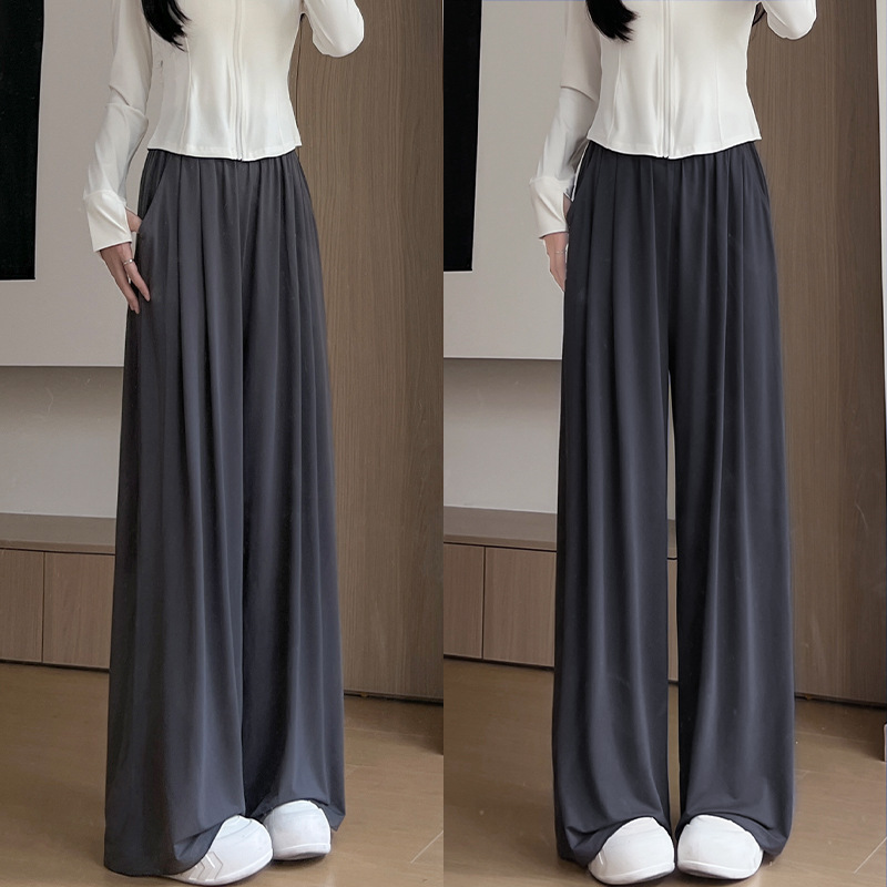 Gray Quick-Drying Sun Protection Pants for Women Summer Thin 2025 New High-Waisted Loose Draped Casual Ice Silk Sports Wide-Leg Pants