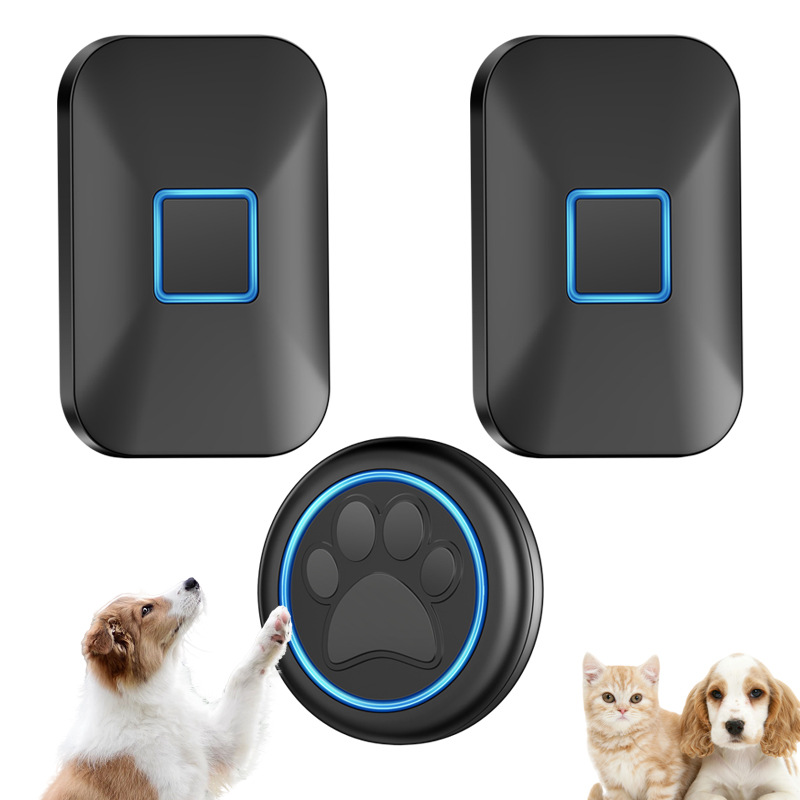 无线狗狗门铃 训练的狗铃 防水触摸按钮 LED闪光灯 2接收+1按钮