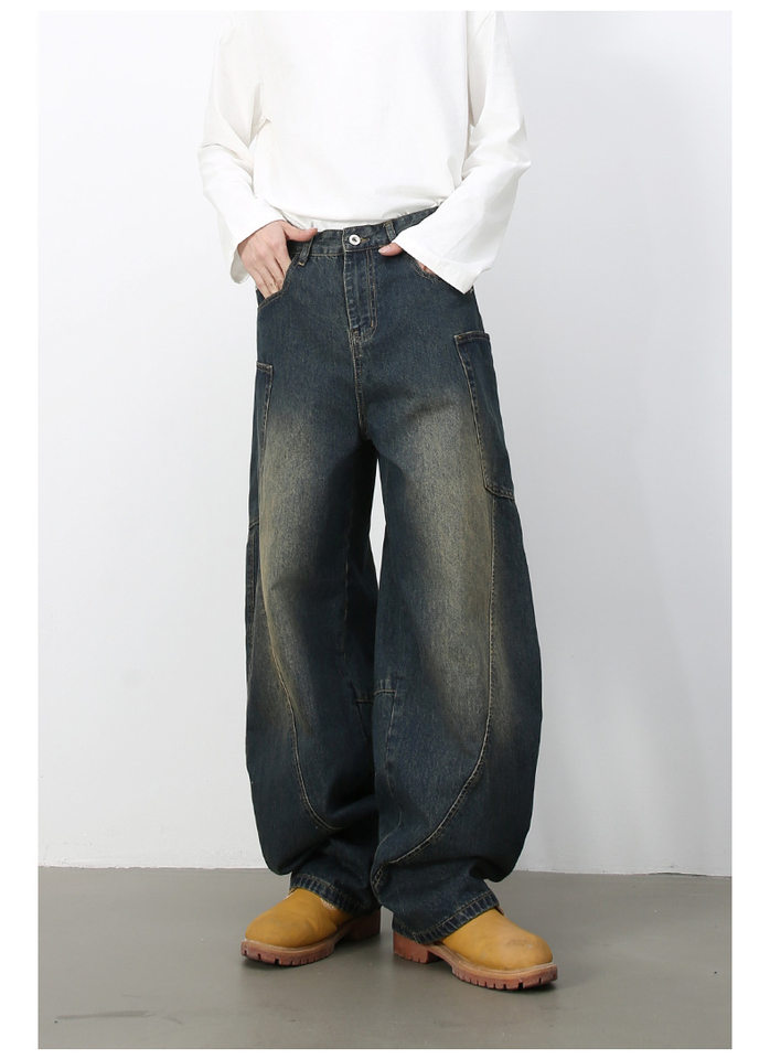 Quần jean nam ống rộng phong cách đường phố retro, nhiều túi hộp, dáng lỏng lẻo — Denim đen, Trắng, màu hồng, màu xanh chi tiết 31