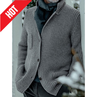 European and American Sweater Coat Vertical Collar Slim Knitted Suit Cardigan 2025 Autumn and Winter New Cross-border plus size Casual Men's Wear
