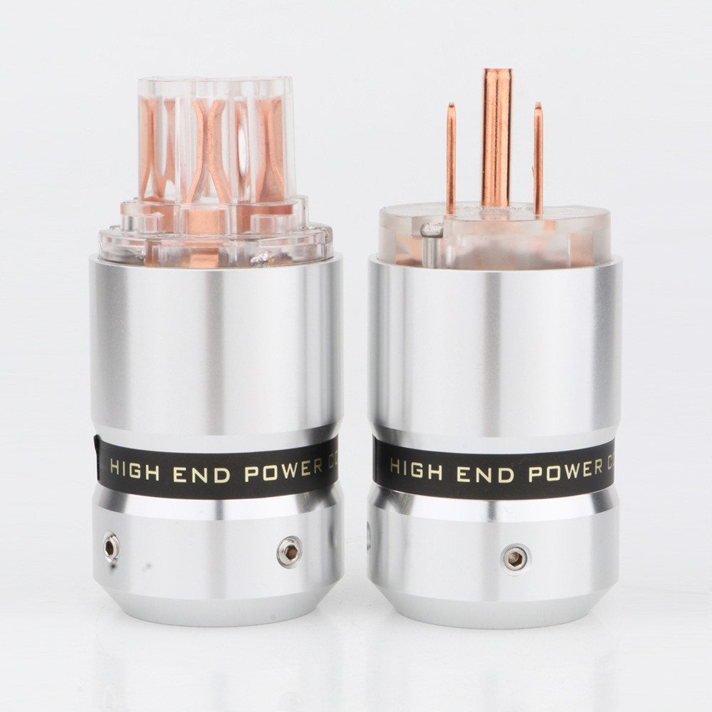 铝壳平面 透明铝合金美标紫铜电源头 音响功放胆机镀金电源头插头