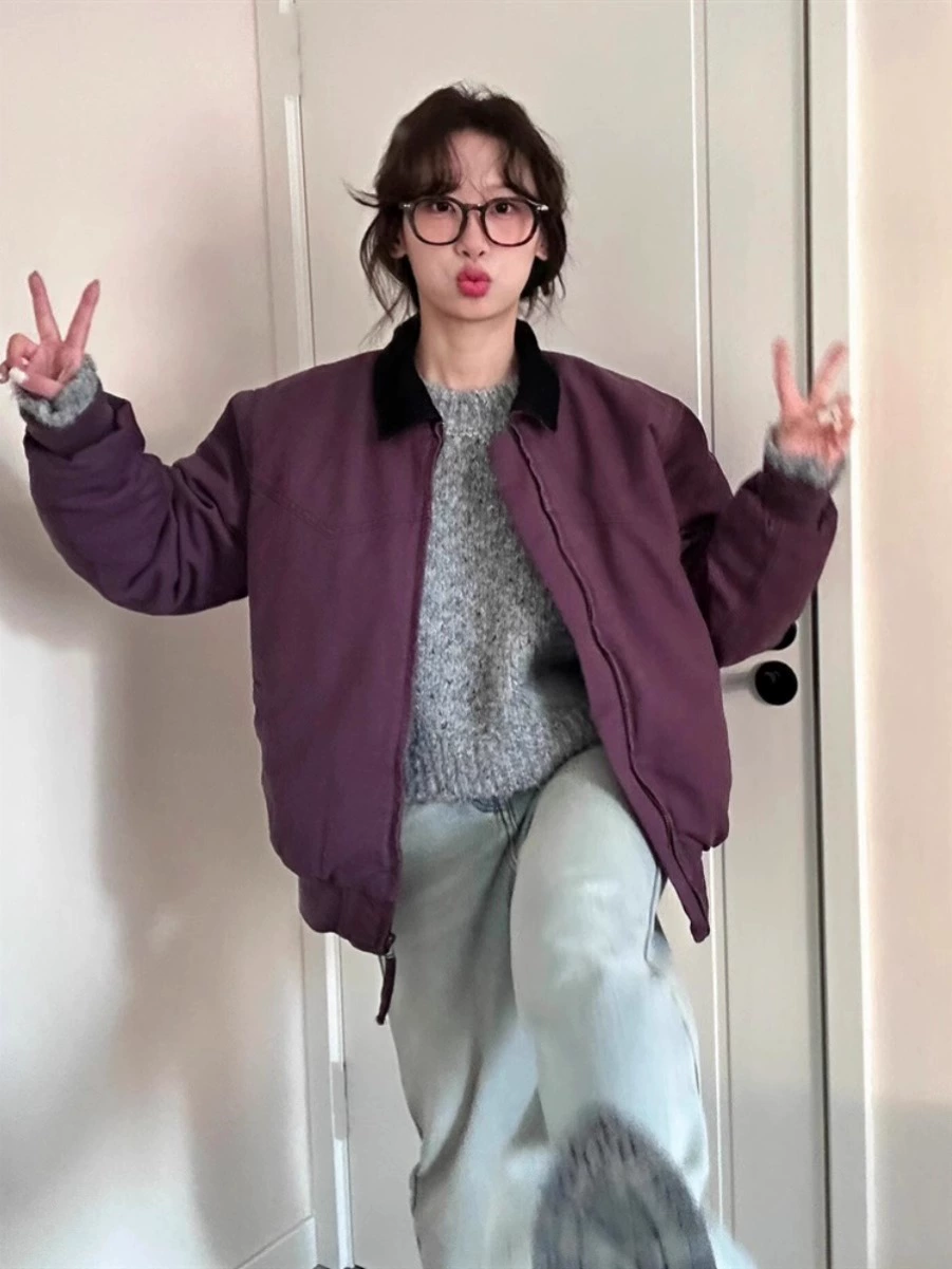 Фиолетовая медсестринская куртка в ретро стиле осень, американский стиль, oversize