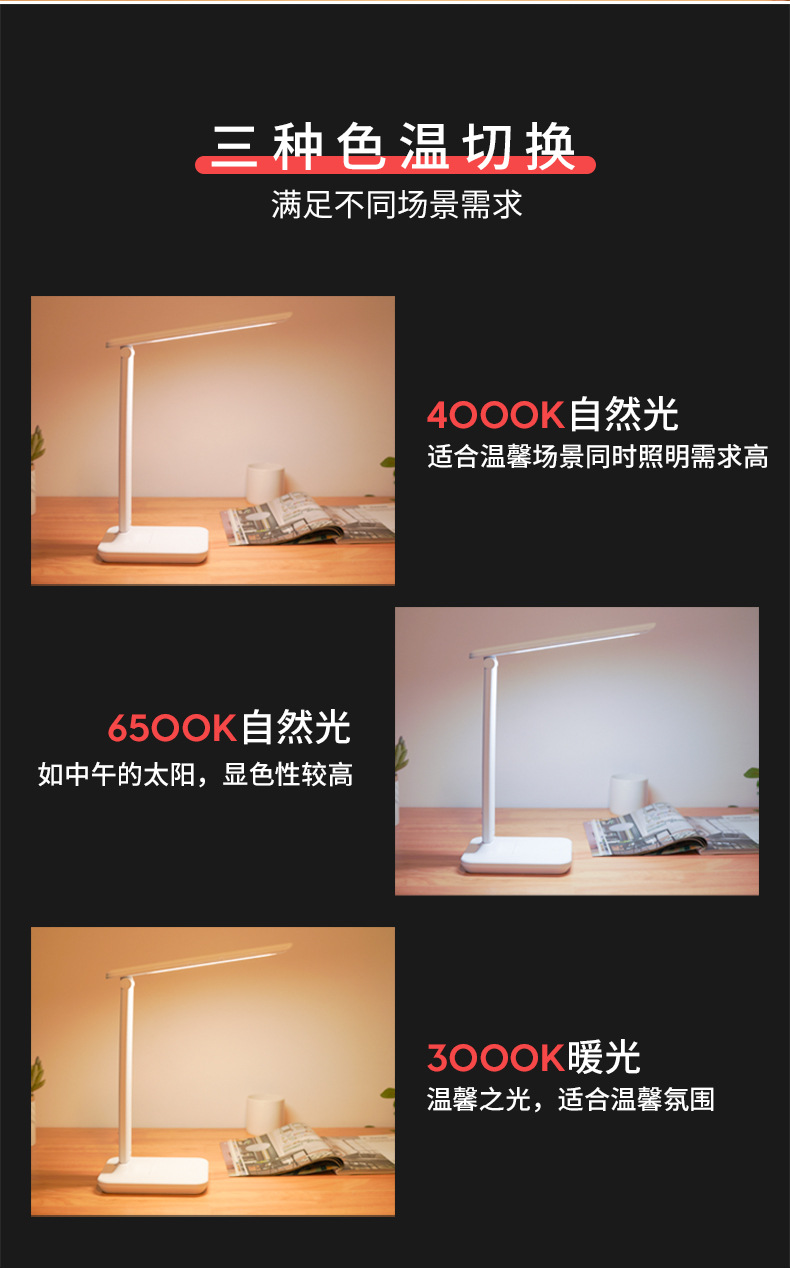 泰格信7022台灯学习护眼书桌床头宿舍充电插电两用阅读写作业礼品详情图3
