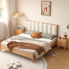 北歐櫸木實木床1.8米雙人婚床主臥軟靠原木風1.5米日式輕奢成人床