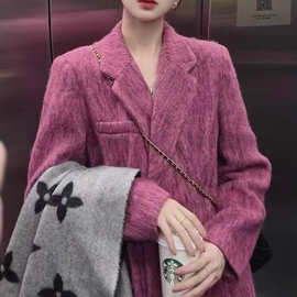 今年流行小香风毛呢外套女冬新款西装高级感红色斗篷呢子风衣大衣