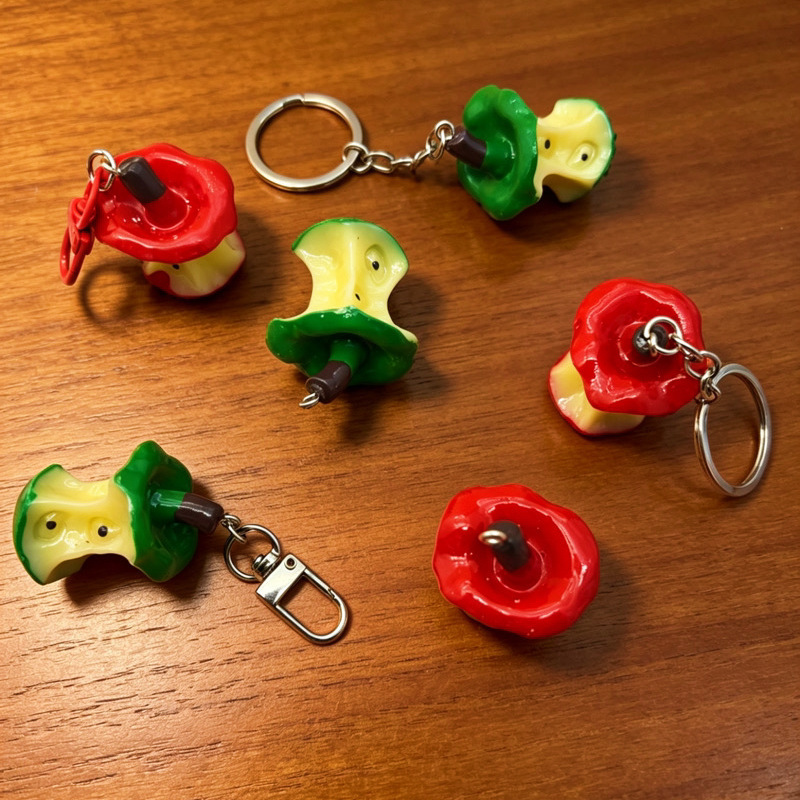 Resin apple core keychain pendant, chewed apple DIY earring, necklace, bracelet accessories, car key creative accessory