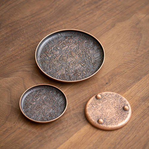 Alloy Round Tea Cup Chinese Retro Heat Insulating Saucer Gongfu Tea Set Home Tea Accessories Burn-Resistant Tea Cup Saucer