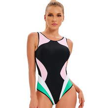 2022新款运动保守连体泳衣女亚马逊时尚拼色欧美跨境性感露背泳装