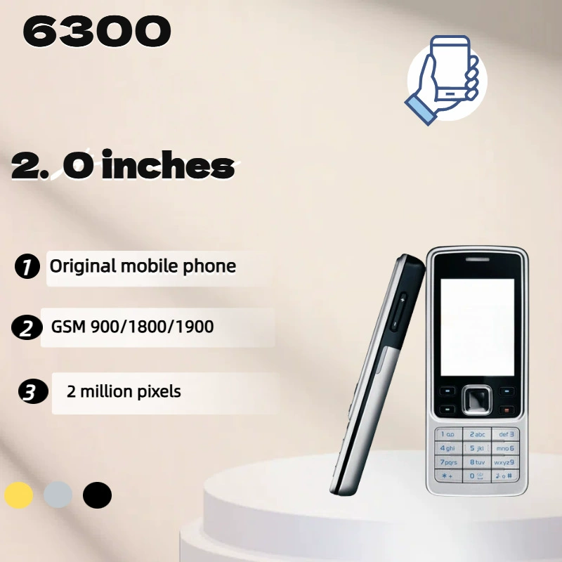 2G металлический мобильный телефон 6300, GSM 900/1800/1900, 2,0″ экран — упрощённый для пожилых