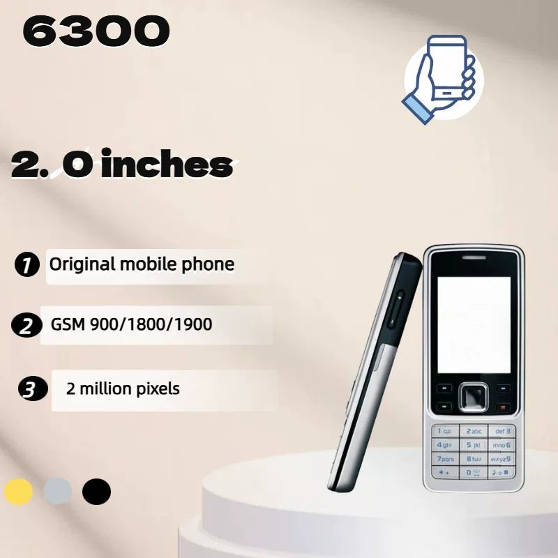 2G металлический мобильный телефон 6300, GSM 900/1800/1900, 2,0″ экран — упрощённый для пожилых