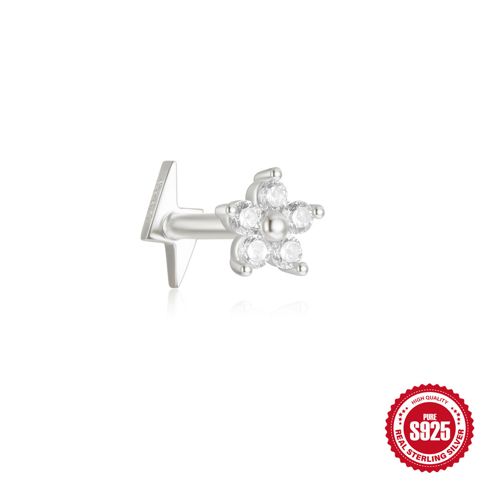 Moda europea y americana todo fósforo s925 plata esterlina tres diamantes borlas de ojo de caballo de doble cara uso de pernos en espiral de cartílago