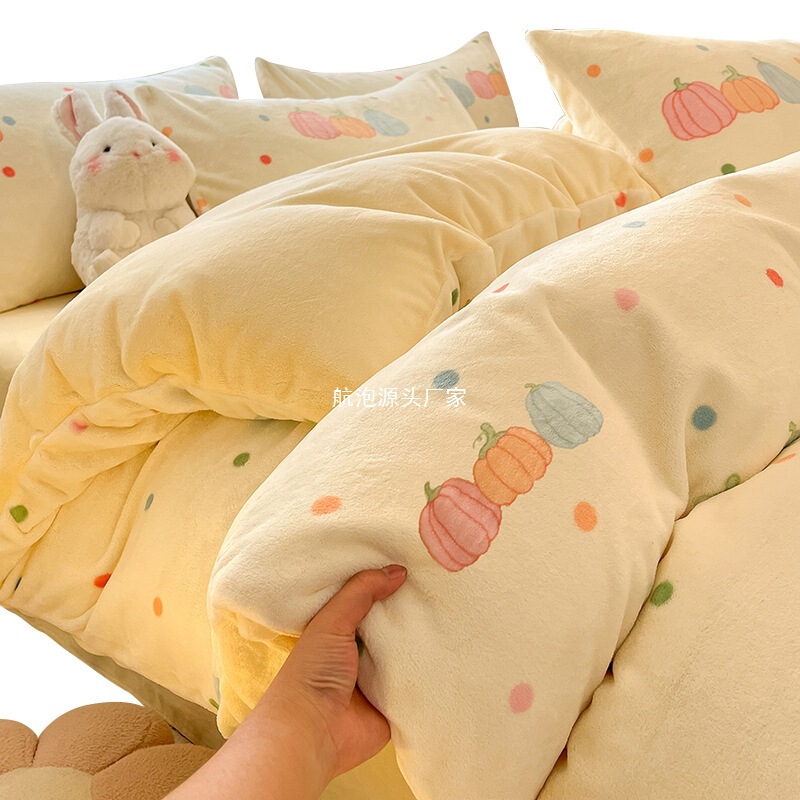 ミルクベルベットキルトカバーシングルピース150X200x230冬プラスベルベットキルトカバーコーラルベルベットフランネル寝具4点セット|undefined