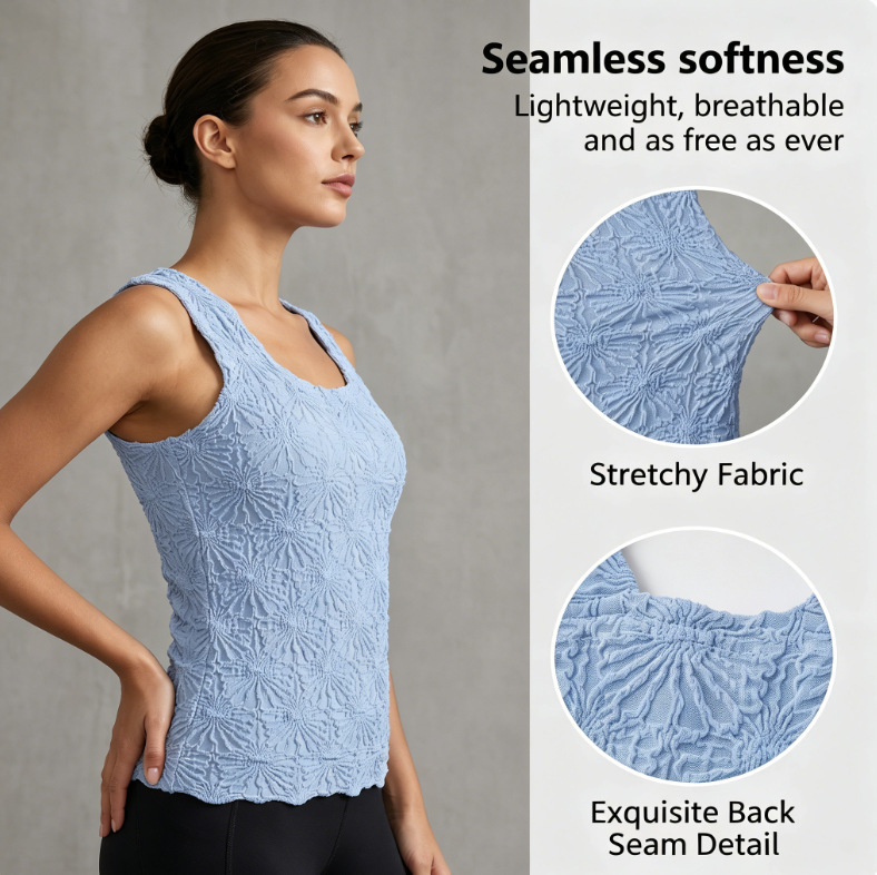 Cross-Border 2025 Summer Camisole for Women, Pleated Slimming Square Neck Women's Undershirt, Wholesale in Stock for Yoga