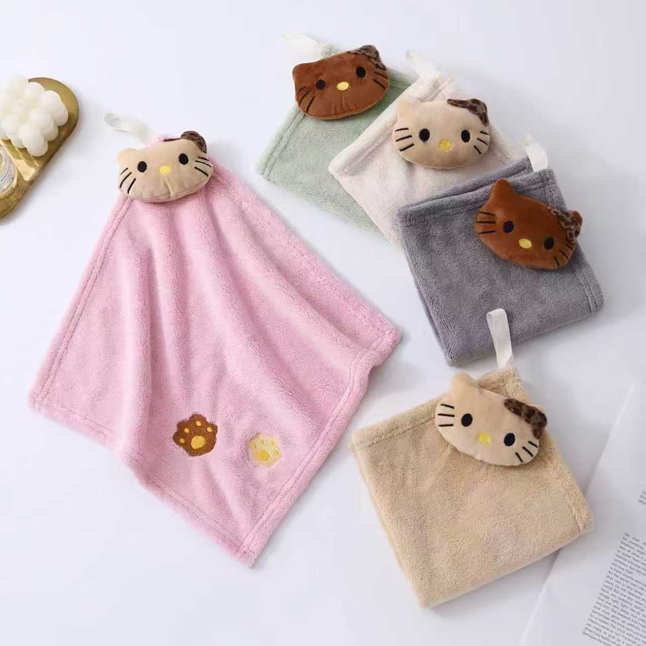 Nuevo gato coral toallas lindas muñecas japonesas pequeñas toallas cuadradas de dibujos animados cocina colgante toallas