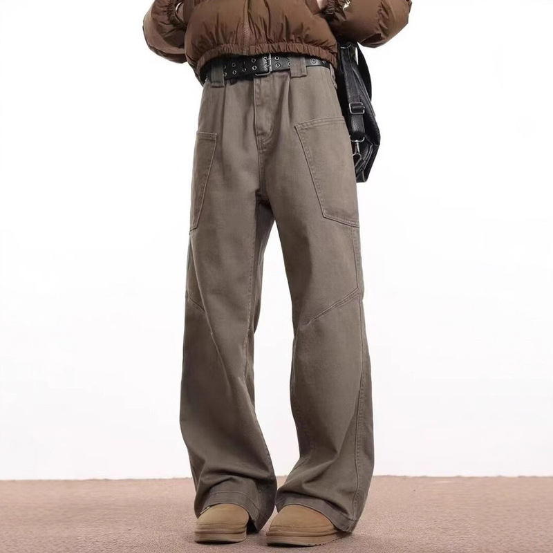 American Retro Lumberjack Cargo Pants Men High Street Trendy Versatile Design Loose Straight Casual Long Pants