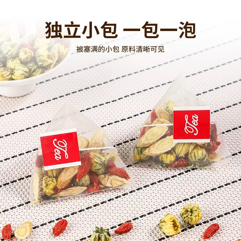 Dendrobium Goji Chrysanthemum Tea Bags 100g 10 Pyramid Bags Traditional Herbal Wellness Tea preparation