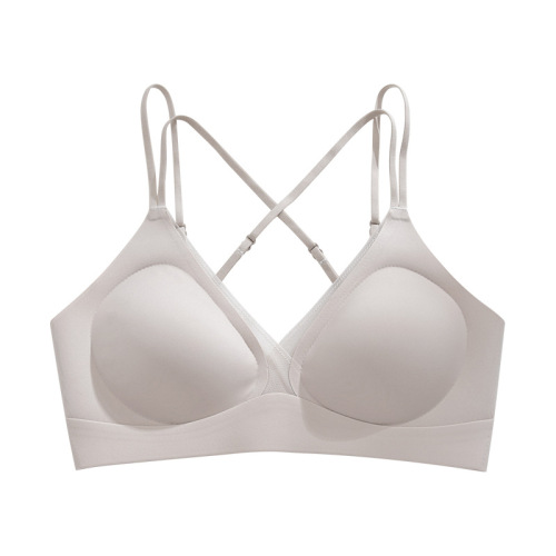 New French mesh micro-plastic back bra, women's seamless bra, no rims, adjustable small chest push-up bra