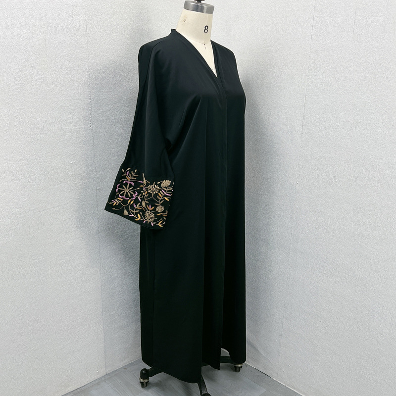 F415 Foreign Trade Middle East Dubai Women's Clothing Embroidered Floral Elegant Cardigan Loose Robe In Stock_ecoleips.com