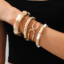 欧美跨境个性时尚珐琅滴油麦芽黄手镯组合套装Ins风合金度假风手