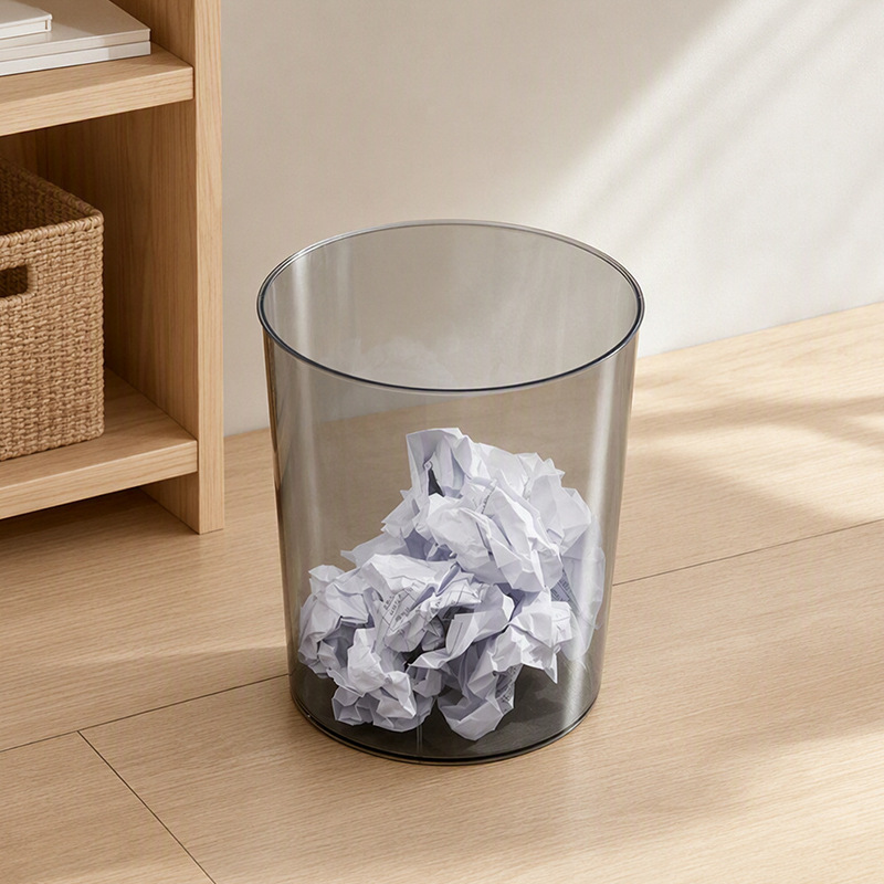 Office multifunctional wine barrel flower bucket trash waste paper basket light luxury style transparent trash storage bucket trash can