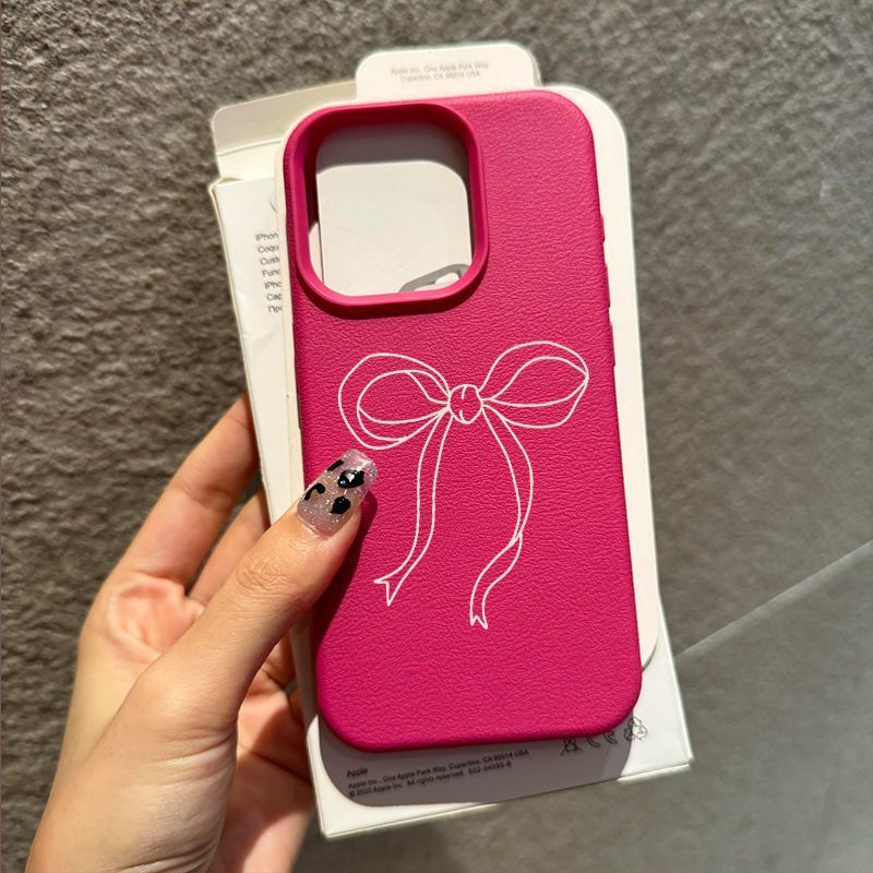 Line Bow Suitable for Apple 17 Promax Mobile Phone Case 15 Pebbled Pattern 14 Cute 13 Soft Shell 16/17