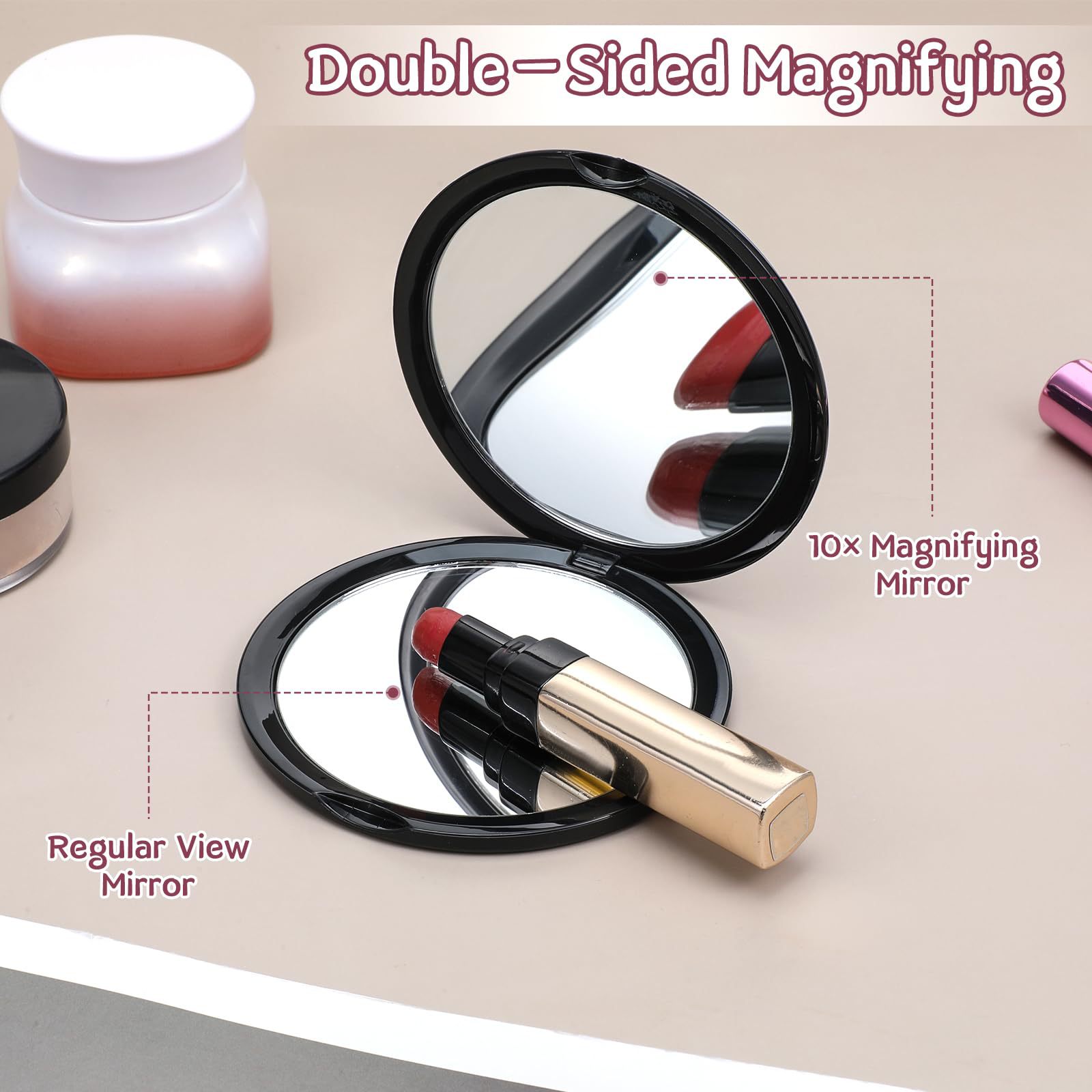 10X30X40X portátil plegable de doble cara espejo de maquillaje regalo mini lupa redonda 50X lupa