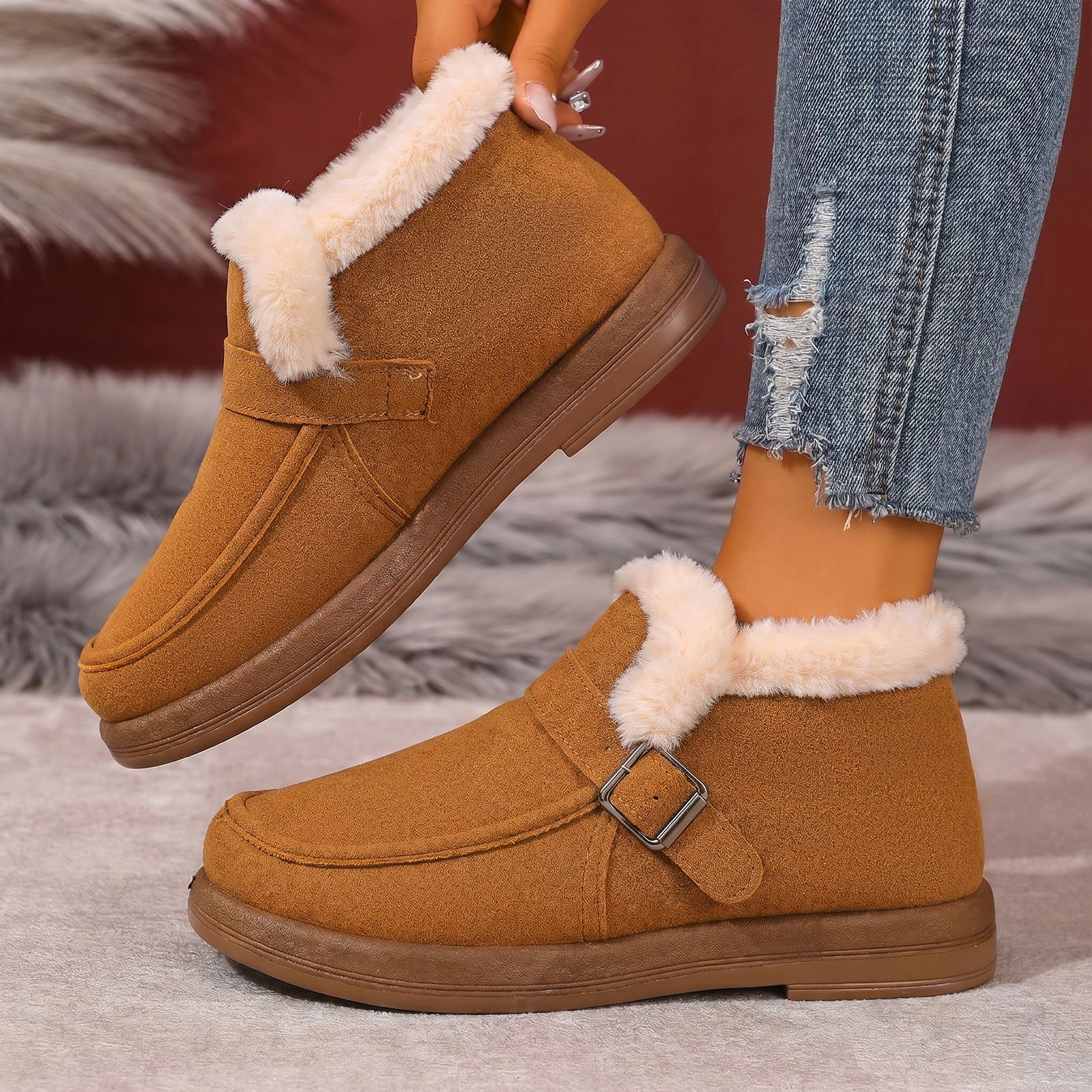 Zapatos de algodón de mujer invierno transfronterizo botas de nieve temu más veludo grueso botas de algodón caliente botas al aire libre botas de moda al por mayor